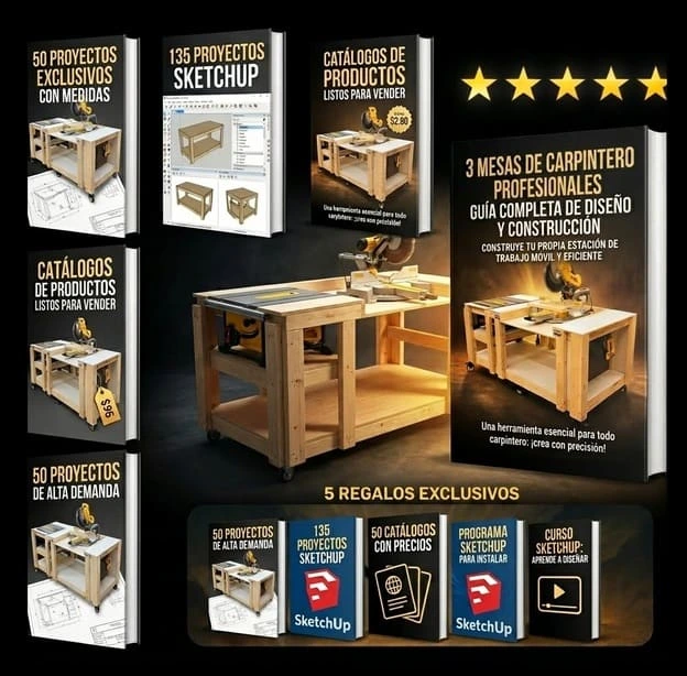 Carpintero profesional con banco de madera